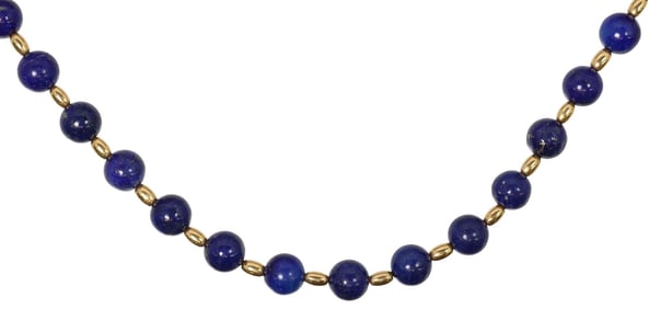 ESTATE 18KT YELLOW GOLD & LAPIS LAZULI BEADED NECKLACE