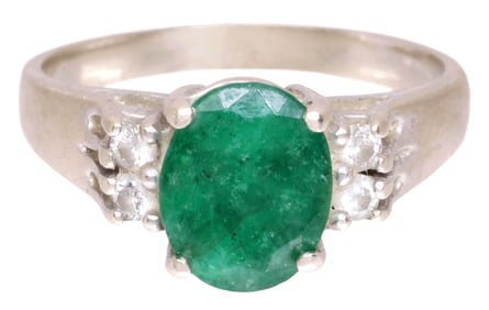 ESTATE 14KT WHITE GOLD, 1.61CT EMERALD & DIAMOND RING