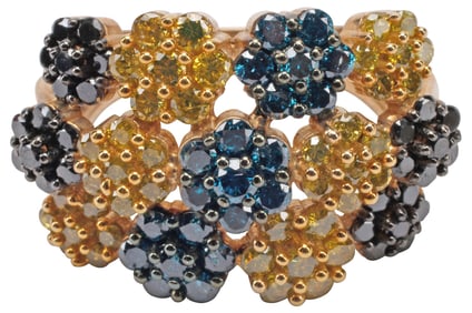 ESTATE 14KT YELLOW GOLD & MULTI-COLOR DIAMOND FLOWER RING