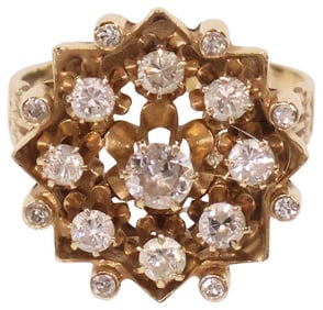 ESTATE 14KT YELLOW GOLD &  1.60CTTW OLD EUROPEAN CUT DIAMOND RING