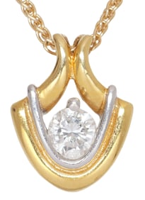 ESTATE 18KT & 14KT YELLOW GOLD & DIAMOND PENDANT NECKLACE