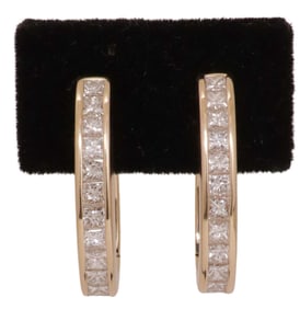 ESTATE 14KT YELLOW GOLD & 1.86 CTTW DIAMOND HOOP EARRINGS