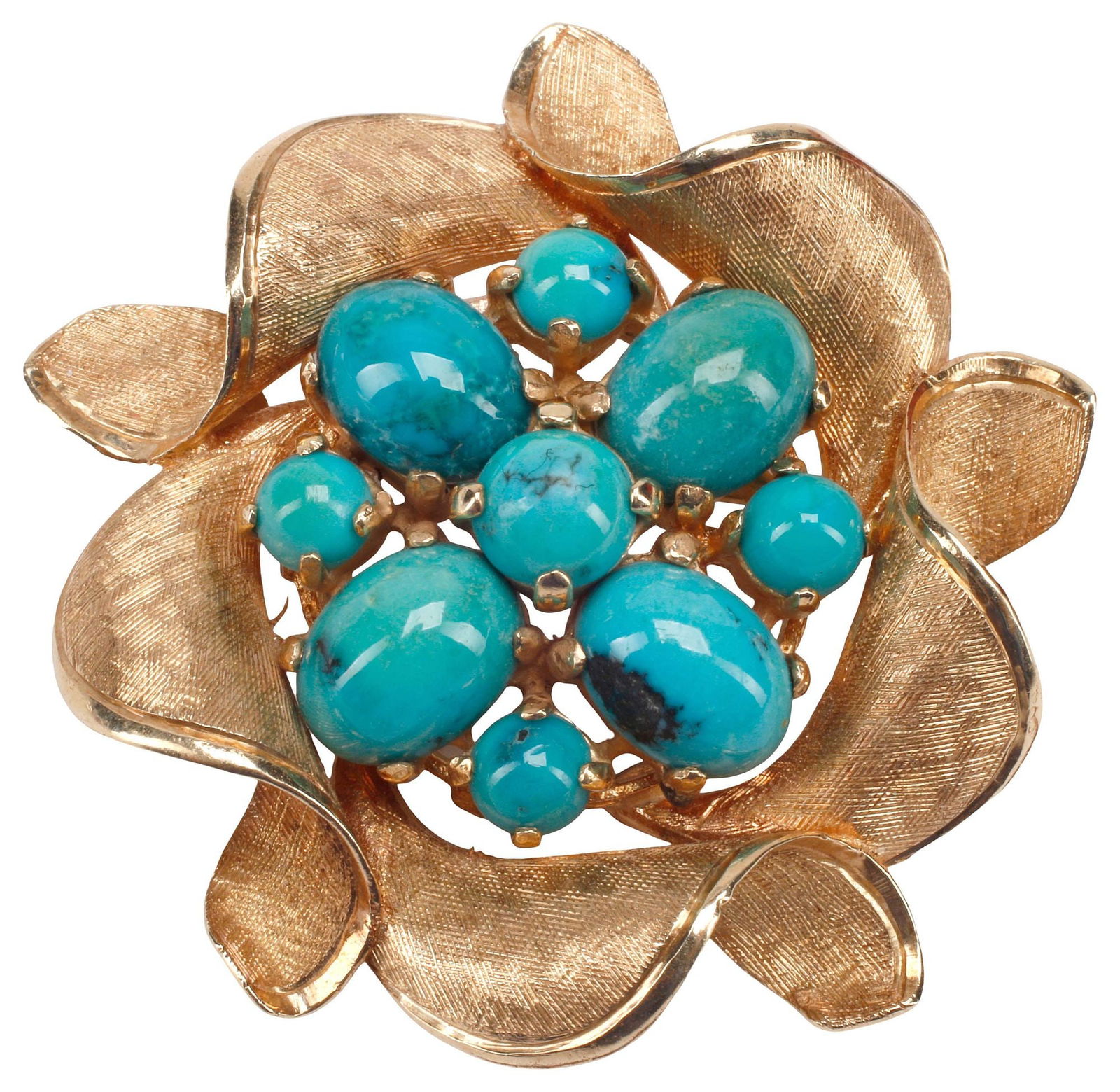 ESTATE ITALIAN 18KT YELLOW GOLD & TURQUOISE SCULPTURAL BROOCH (1 of 5)