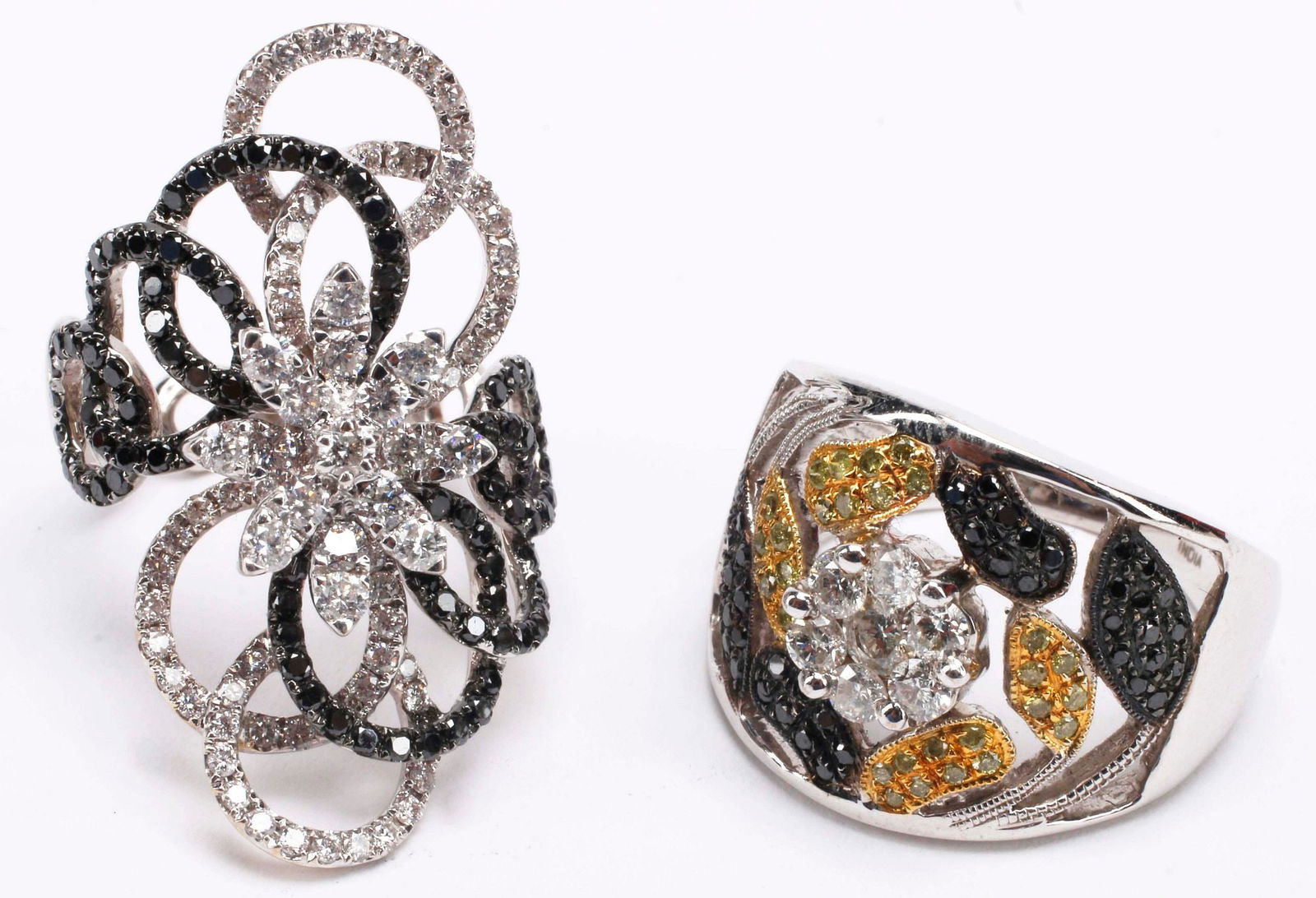 (2) ESTATE 14KT WHITE GOLD & MULTICOLOR DIAMOND RINGS (1 of 6)