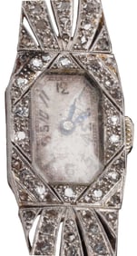ESTATE ART DECO PLATINUM, 14KT YELLOW GOLD & DIAMOND WATCH