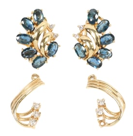 (2) ESTATE 14KT YELLOW GOLD & GEMSTONE EARRINGS & UNASSOCIATED ENHANCERS