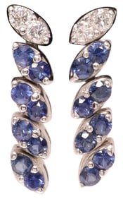 ESTATE LEVIAN 18KT WHITE GOLD, SAPPHIRE & DIAMOND DANGLE EARRINGS
