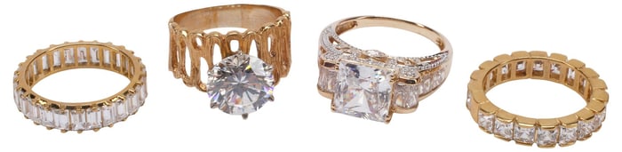 (4) ESTATE 14K YELLOW GOLD & CUBIC ZIRCONIA ETERNITY BANDS & RINGS