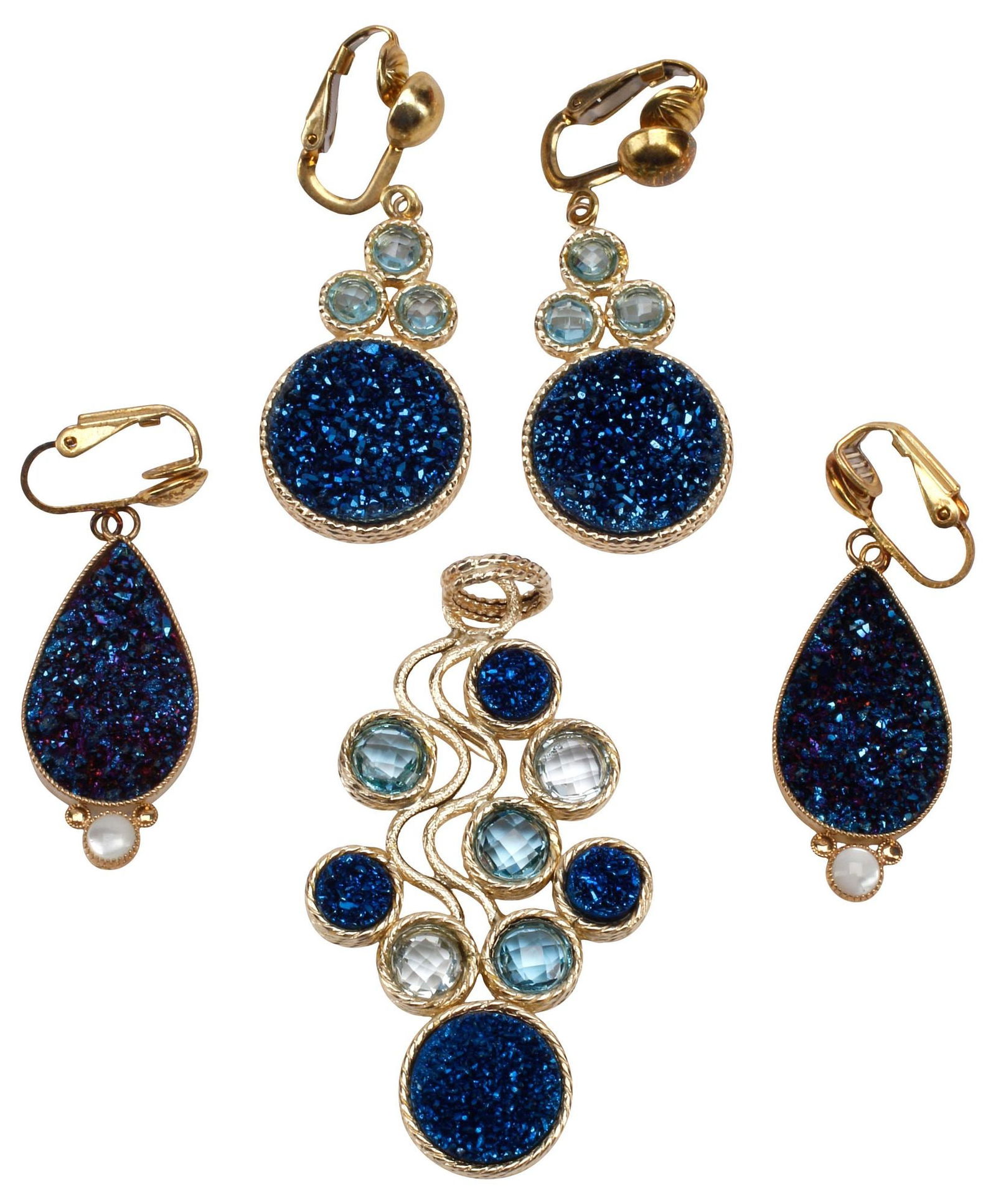 (3) ESTATE ITALIAN MILOR 14KT GOLD & BLUE DRUZY JEWELRY SUITE (1 of 4)