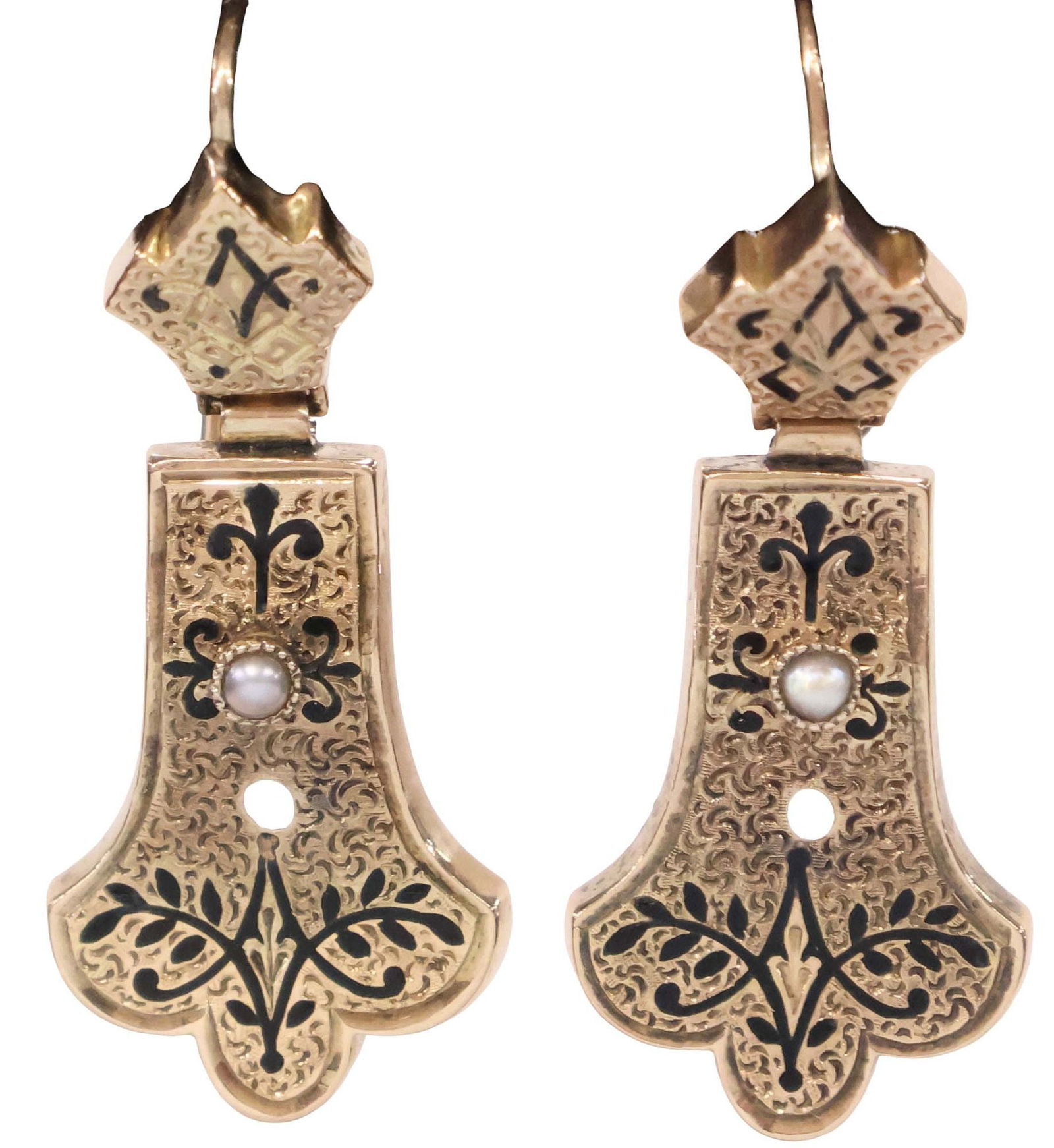 ESTATE VICTORIAN 14KT GOLD TAILLE D'EPARGNE ENAMELED EARRINGS (1 of 4)