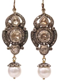ESTATE VICTORIAN SILVER-TOPPED GOLD & DIAMOND EARRINGS