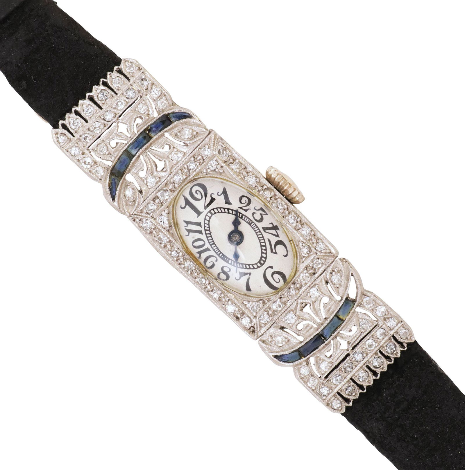 ESTATE ART DECO PERIOD DIAMOND & BLUE SAPPHIRE WATCH (1 of 7)