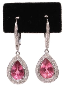 ESTATE 18KT WHITE GOLD, 2.84 CT PINK TOURMALINE & DIAMOND EARRINGS