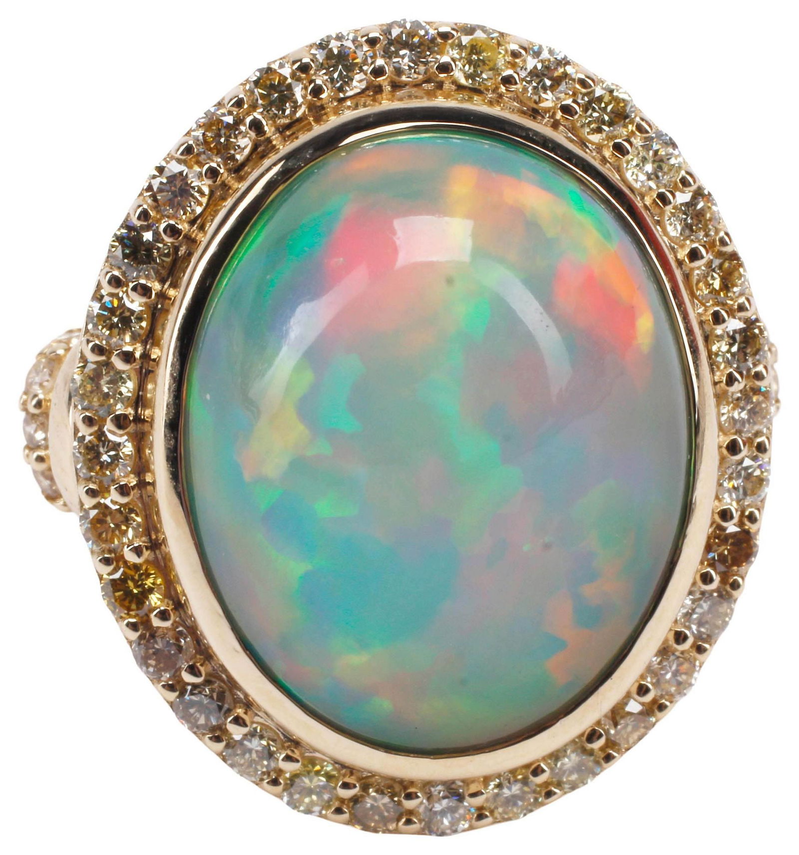 ESTATE 14KT YELLOW GOLD, OPAL CABOCHON & DIAMOND RING (1 of 4)