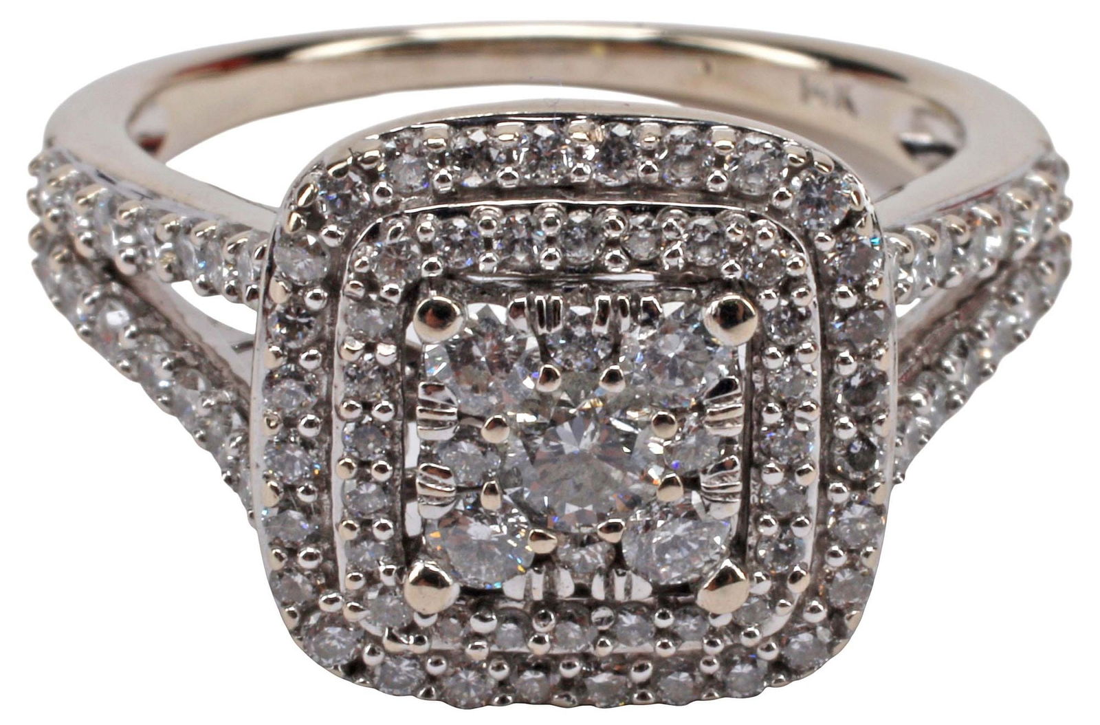 ESTATE 14KT WHITE GOLD & 1.00CTTW DIAMOND DOUBLE HALO RING (1 of 5)