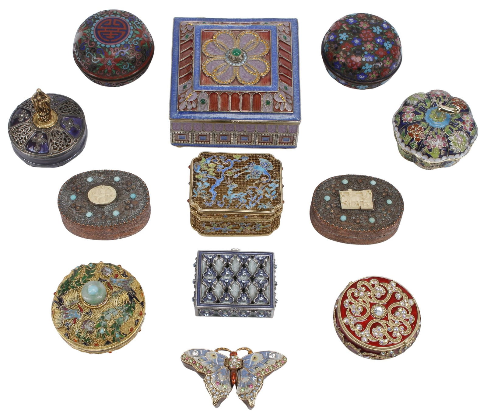 (12) COLLECTION OF JEWELED & ENAMELED TRINKET / PILL BOXES (1 of 5)