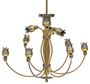ITALIAN MID-CENTURY MODERN BRASS 9-LIGHT TULIP CHANDELIER