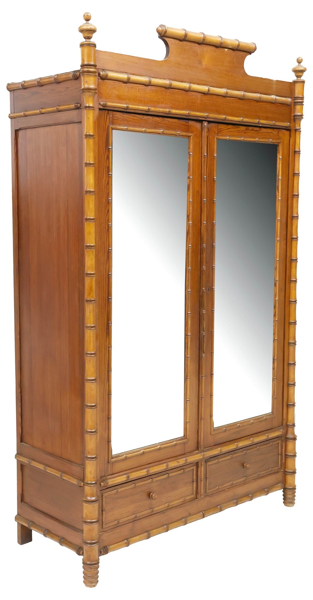 FRENCH MIRRORED PINE ARMOIRE WITH FAUX BAMBOO TURNINGS (1 of 4)