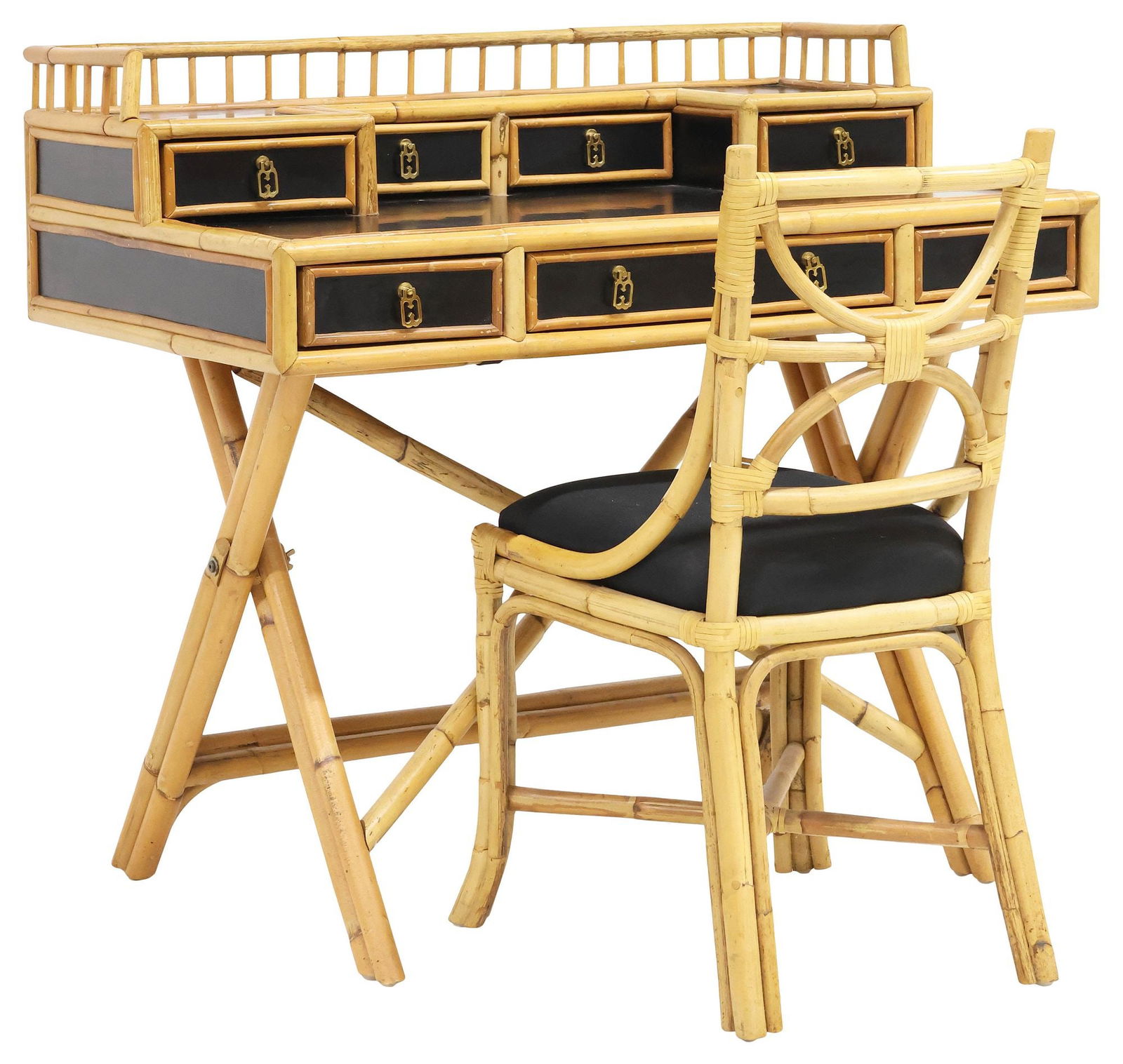 (2) E. MURIO (ATTRIB.) BAMBOO & LACQUER CAMPAIGN STYLE DESK & CHAIR (1 of 9)