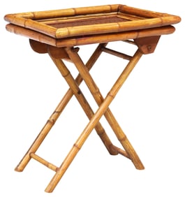 ITALIAN BAMBOO & WOVEN RATTAN FOLDING TRAY-TOP TABLE