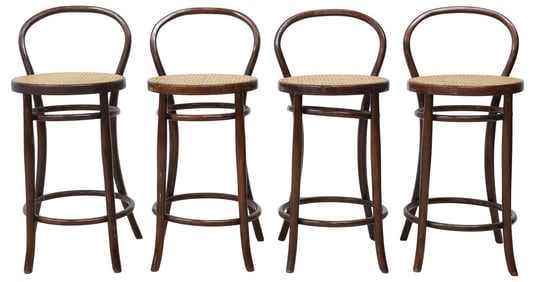 (4) MANNER OF THONET AUSTRIAN CANED BENTWOOD BAR STOOLS