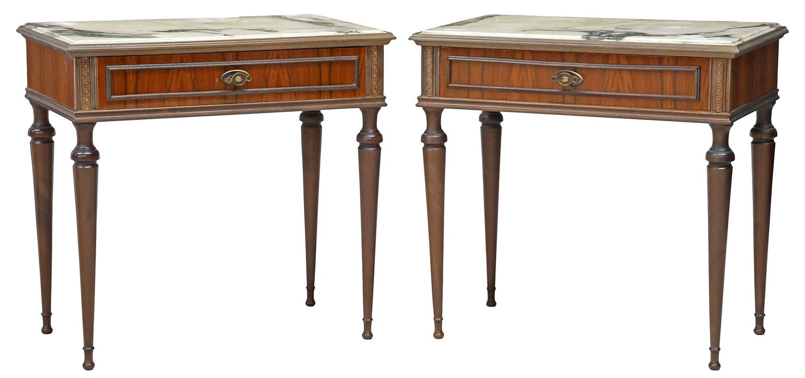 (2) ITALIAN MID-CENTURY MODERN MARBLE-TOP MAHOGANY NIGHTSTANDS (1 of 5)