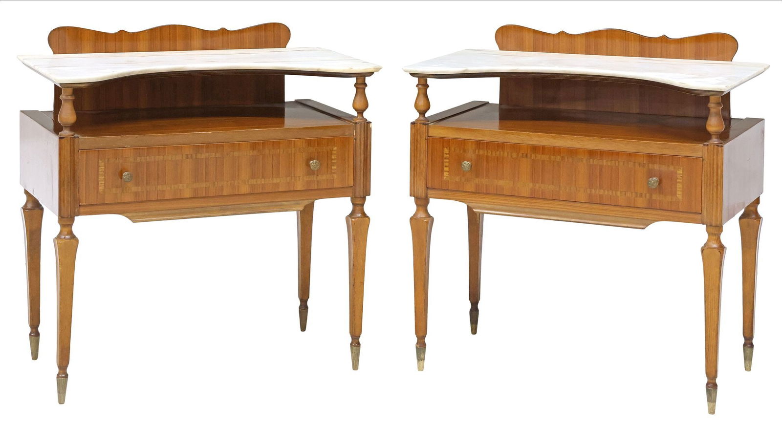 (2) ITALIAN MID-CENTURY MODERN MARBLE-TOP MAHOGANY NIGHTSTANDS (1 of 5)