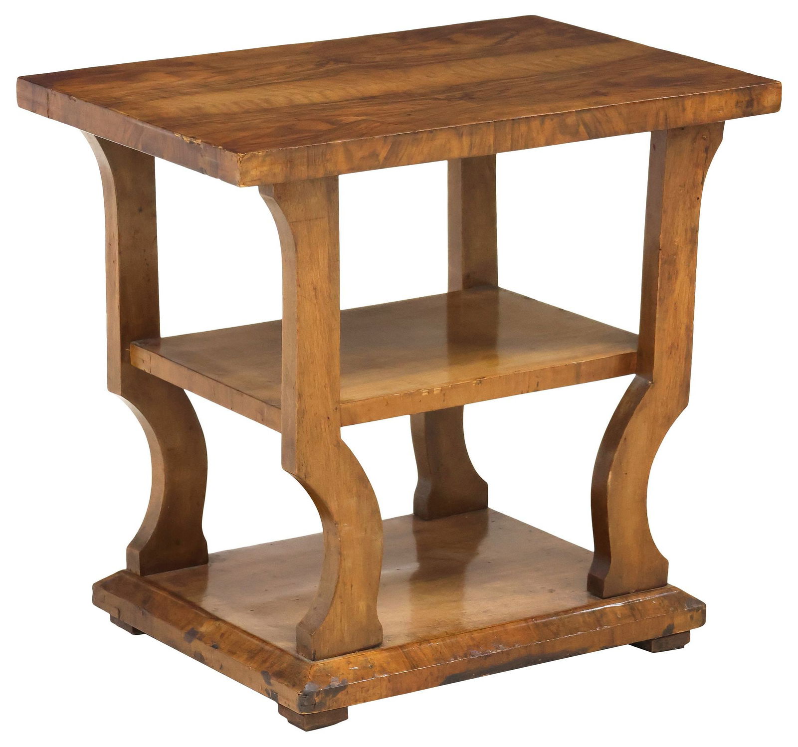ITALIAN ART DECO PERIOD BURLED WALNUT 3-TIER SIDE TABLE (1 of 4)