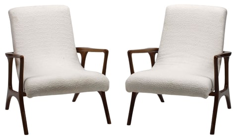 (2) MID-CENTURY KAGAN STYLE UPHOLSTERED LOUNGE CHAIRS