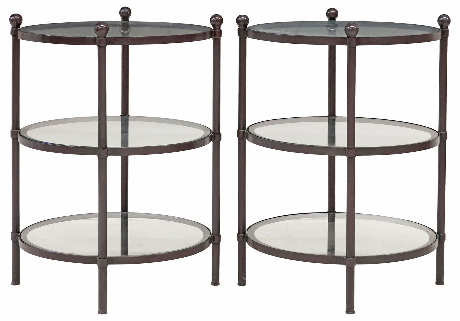 (2) CONTEMPORARY WROUGHT IRON & GLASS 3-TIER SIDE TABLES (1 of 4)