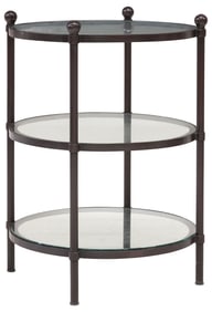 CONTEMPORARY WROUGHT IRON & GLASS 3-TIER SIDE TABLE