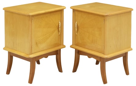 (2) ITALIAN MID-CENTURY MODERN SUNBURST PARQUETRY BEDSIDE CABINETS
