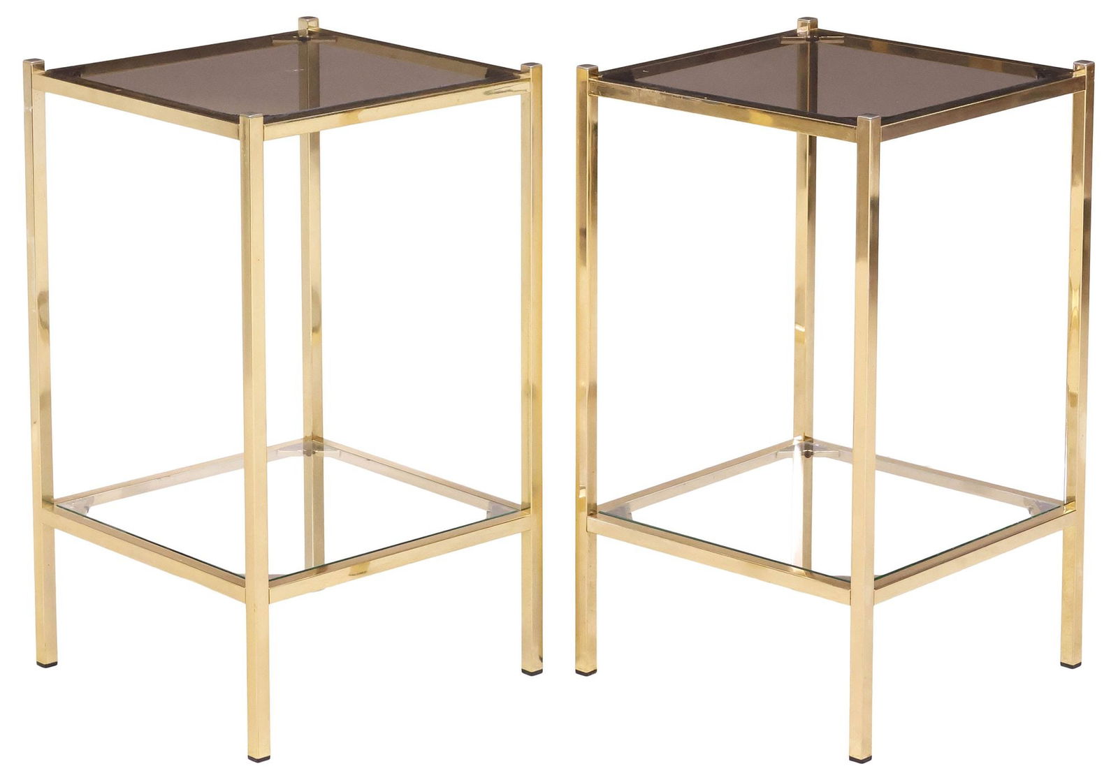 (2) FRENCH GILT-METAL & SMOKED GLASS 2-TIER SIDE TABLES (1 of 4)