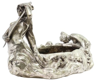 AFTER PIERRE ETIENNE CAMPAGNE (D.1914) SILVERED BRONZE FIGURAL CENTERPIECE