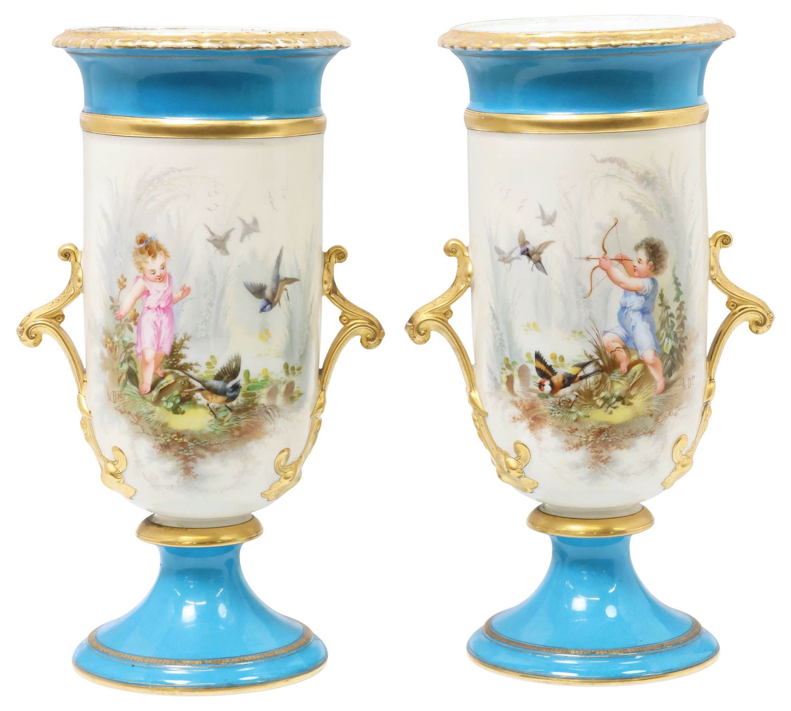 (2) FRENCH SEVRES STYLE PARCEL GILT PORCELAIN GARNITURE VASES (1 of 4)