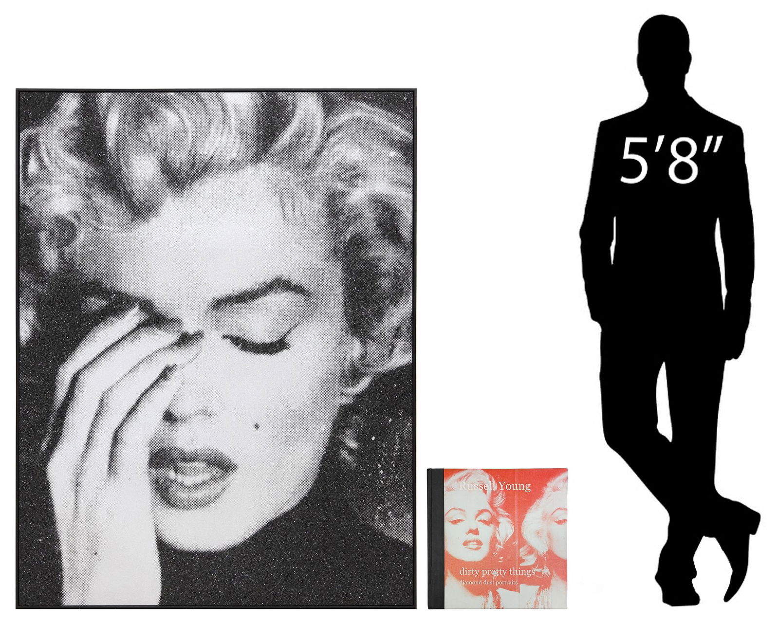 RUSSELL YOUNG (B.1959) 'MARILYN CRYING' MIXED MEDIA COMPOSITION, 62" X 47.5": Framed acrylic, enamel, and diamond dust screenprint on canvas, "Marilyn Crying," signed canvas verso Russel Young (British-American, b.1959), titled and dated 2010, inscribed "atomic silver and black