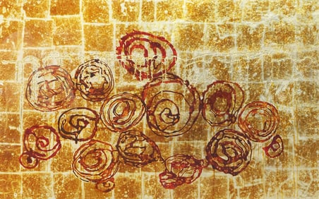 LARGE SIGNED MIXED MEDIA PAINTING, ABSTRACT SPIRALS, 40" X 60"