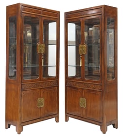 (2) HENREDON ASIAN-STYLE 'FOLIO 16' ILLUMINATED MAHOGANY DISPLAY CABINETS