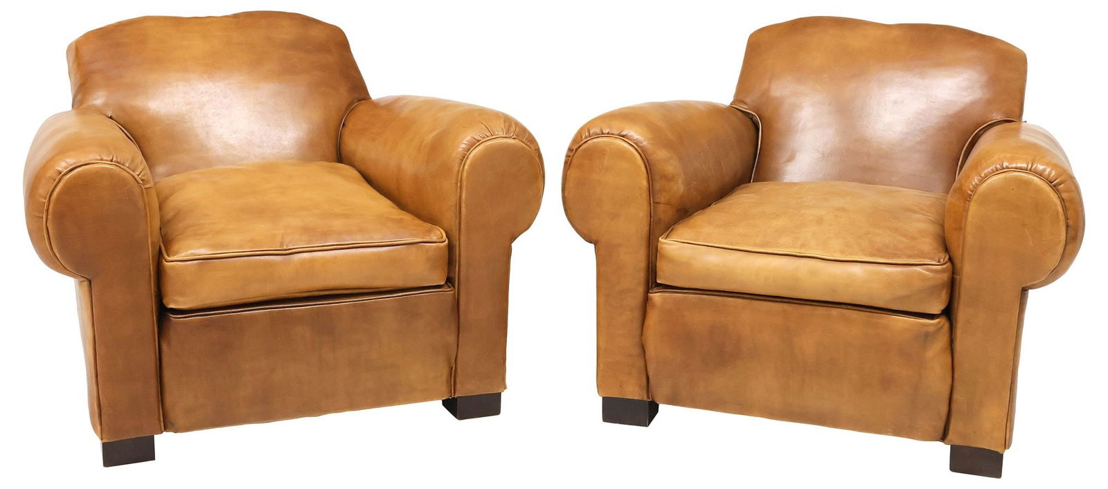 (2) FRENCH ART DECO PERIOD TAN LEATHER CLUB CHAIRS (1 of 3)