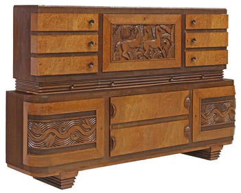 PIER LUIGI COLLI (1895-1968) ART DECO PERIOD CARVED MIXED-WOOD SIDEBOARD