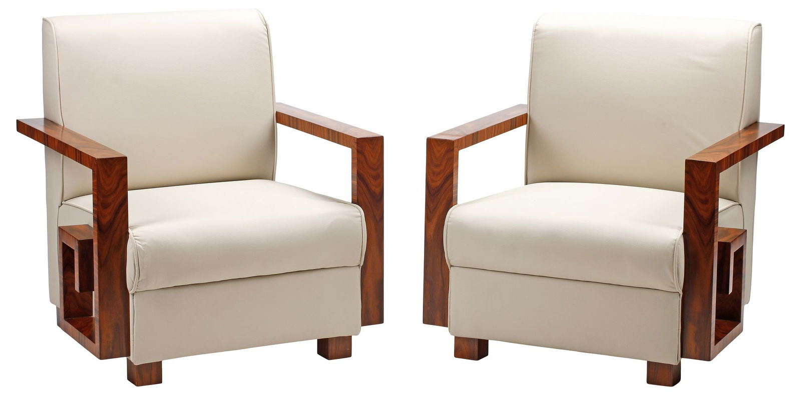 (2) ART DECO STYLE UPHOLSTERED GREEK KEY MOTIF LOUNGE CHAIRS (1 of 5)