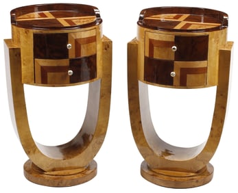 (2) ART DECO STYLE INLAID 2-DRAWER NIGHTSTANDS