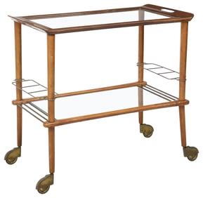 ITALIAN MID-CENTURY MODERN GLASS & MAHOGANY SERVICE CART