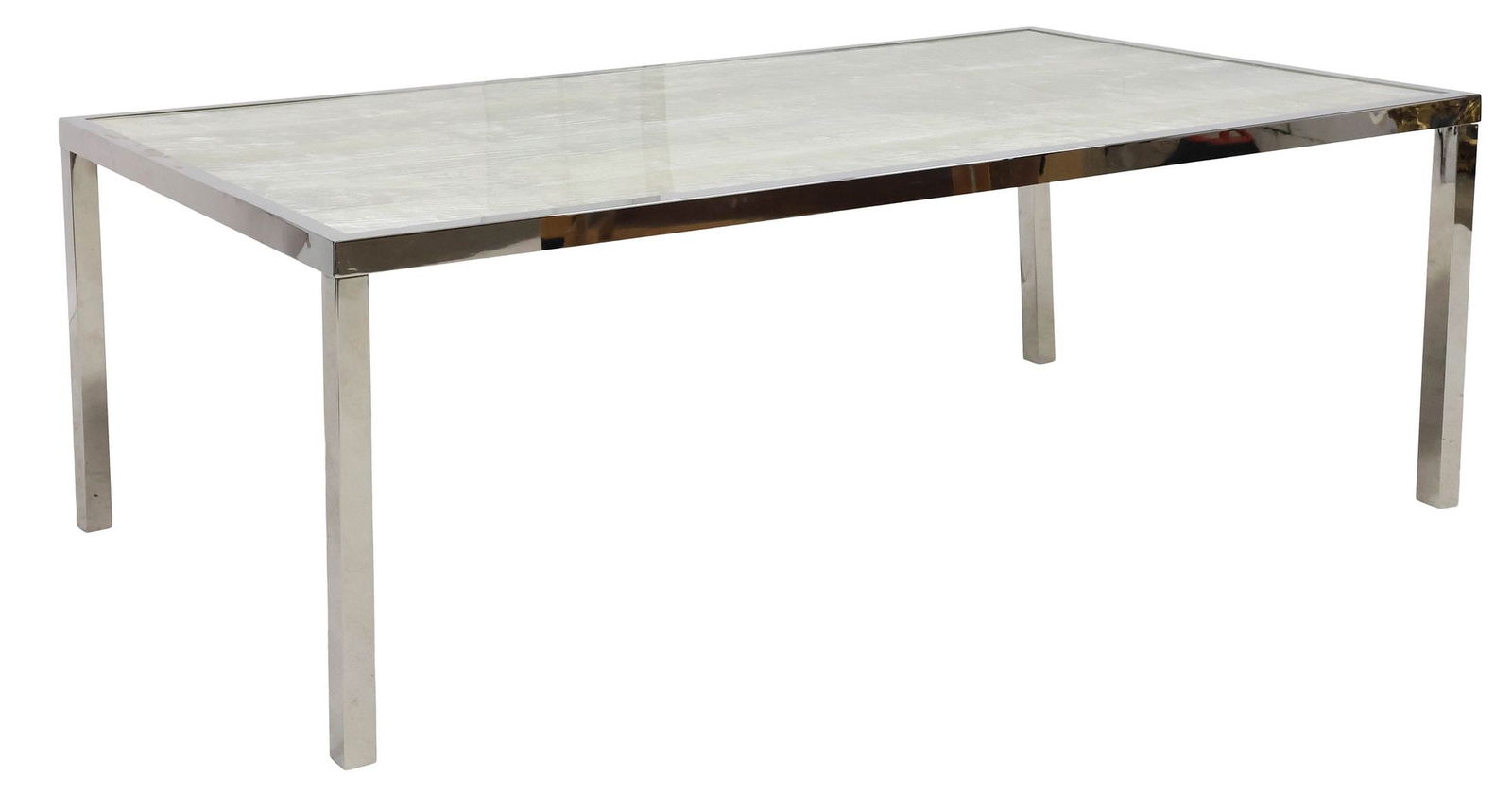 BERNHARDT 'ARCADIA' SILVER-LEAFED ACRYLIC-TOP STEEL DINING TABLE (1 of 5)