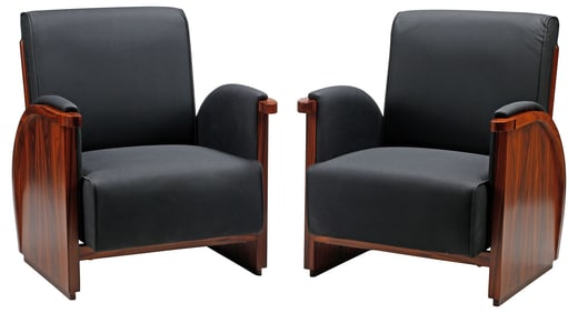 (2) ART DECO STYLE BLACK UPHOLSTERED LOUNGE CHAIRS
