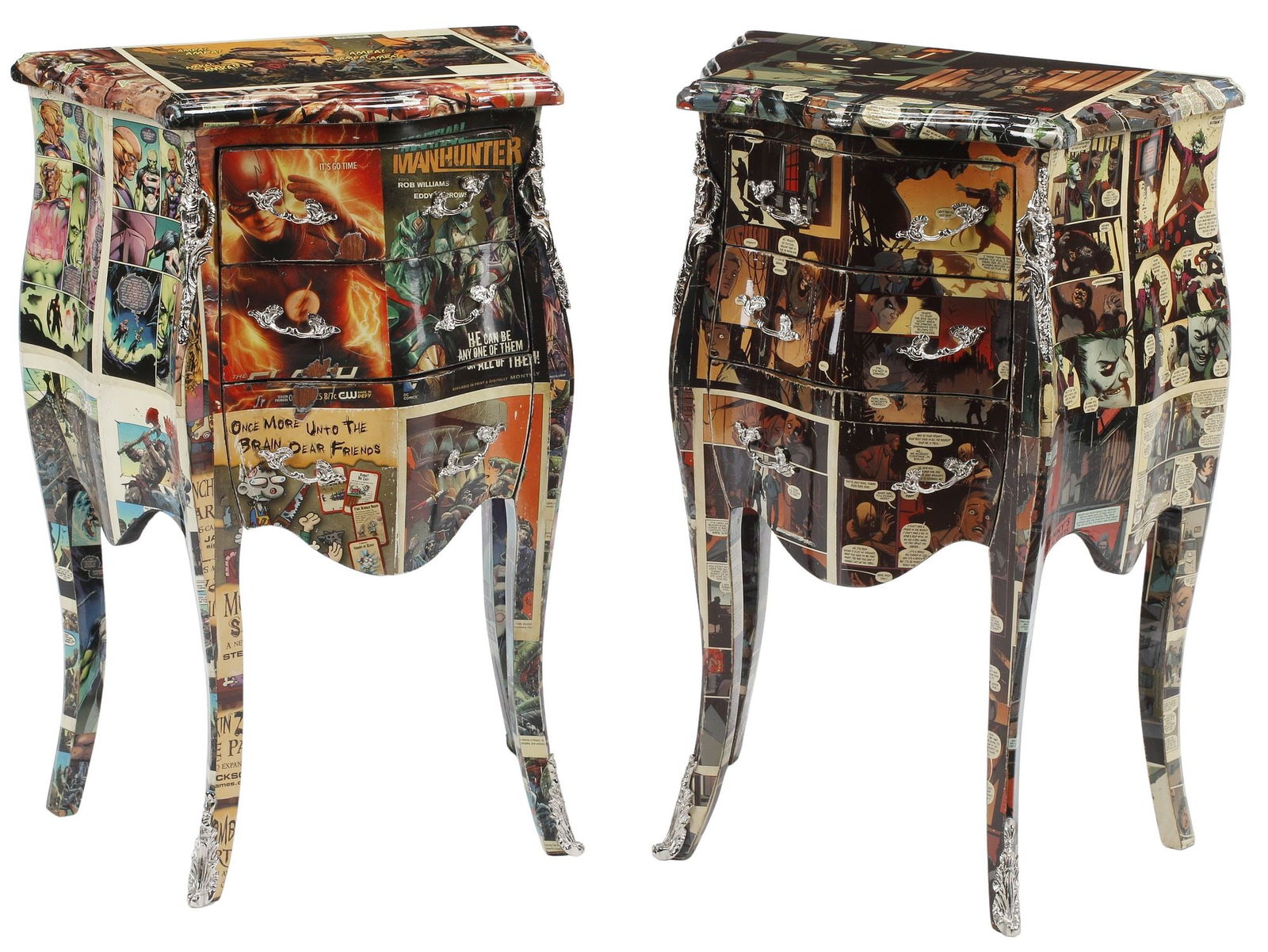 (2) MODERN COMIC BOOK VENEERED 3-DRAWER NIGHTSTANDS (1 of 5)