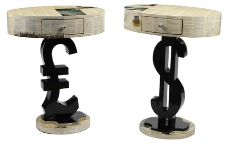 (2) ART MODERNE BOOK PAGE VENEERED ONE-DRAWER SIDE TABLES