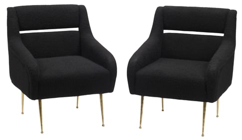 (2) MID-CENTURY STYLE BLACK UPHOLSTERED LOUNGE CHAIRS