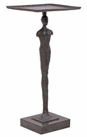 MANNER OF GIACOMETTI CAST BRONZE & BLACK GRANITE FIGURAL SIDE TABLE