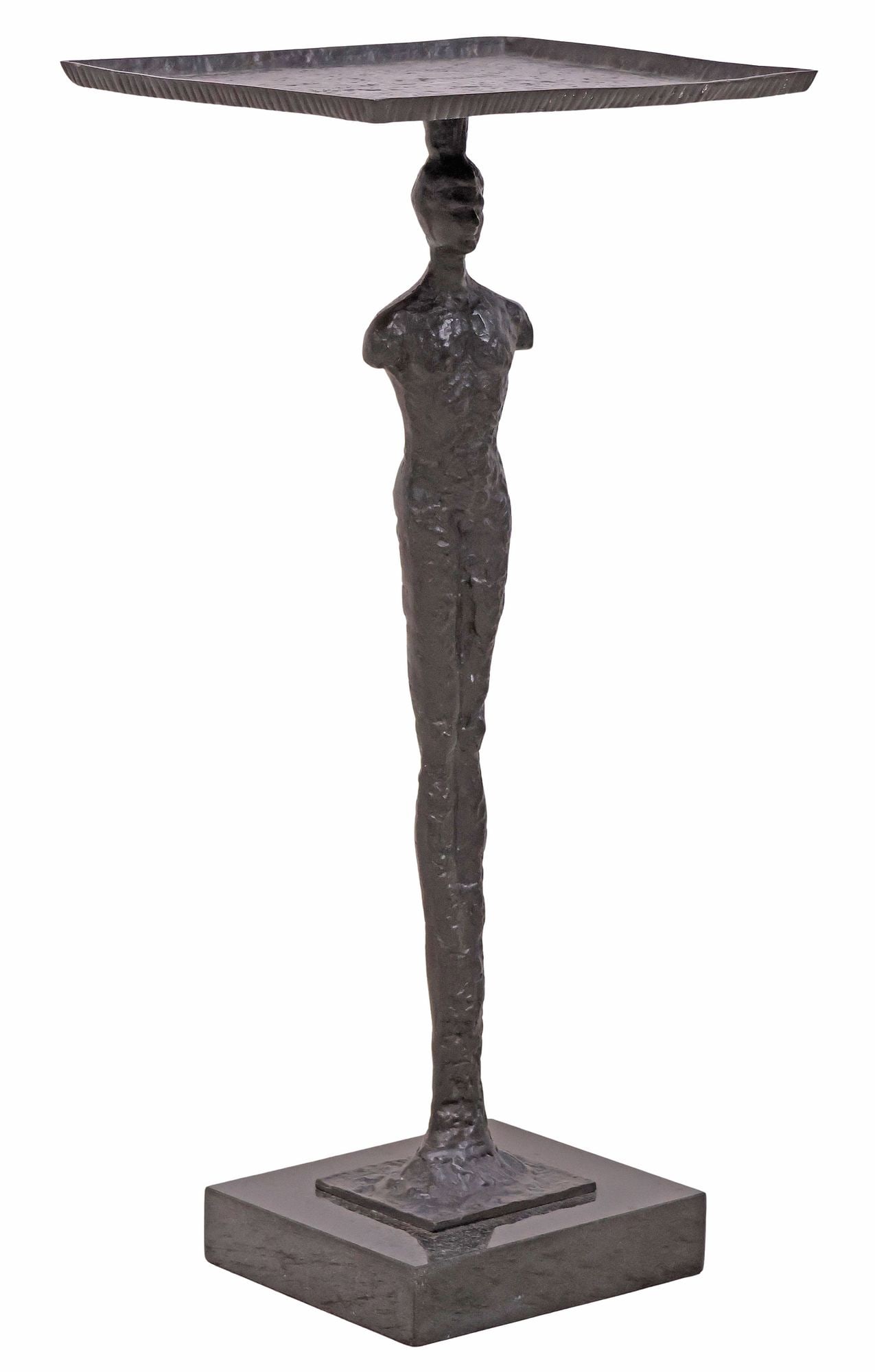 MANNER OF GIACOMETTI CAST BRONZE & BLACK GRANITE FIGURAL SIDE TABLE (1 of 5)
